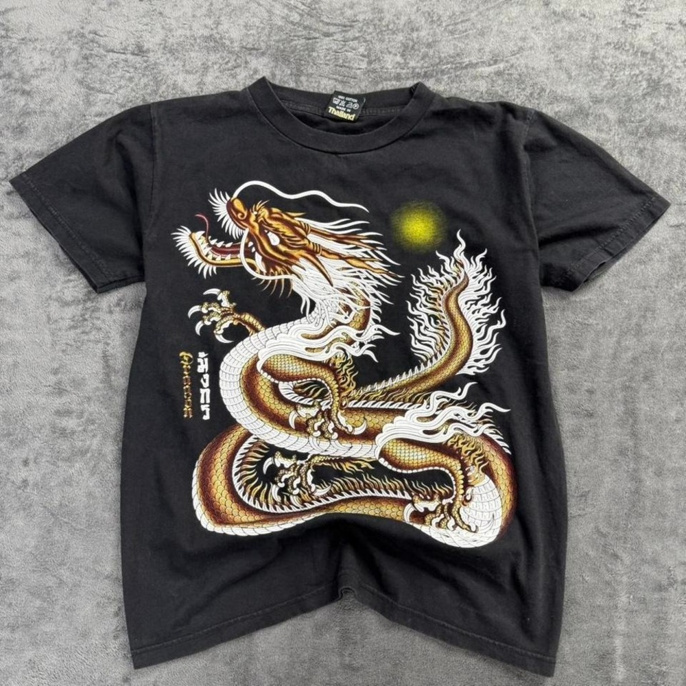 Vintage Y2K Thailand Dragon T Shirt Mens Small Black Skater 2000s